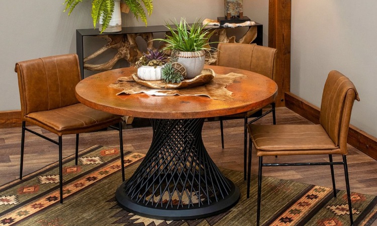 Meja makan bahan tembaga, Sumber: woodlandcreekfurniture.com