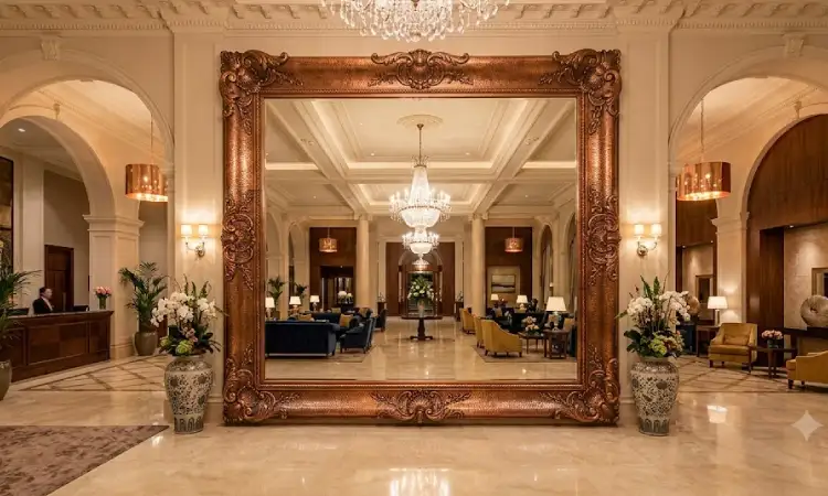 Cermin raksasa lobby hotel, Sumber: AI
