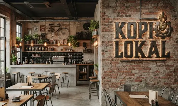 Konsep kafe gaya industrial, Sumber: AI